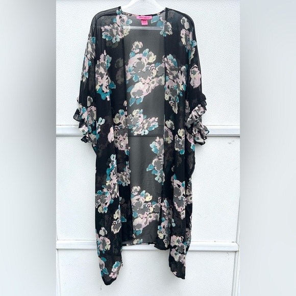 Betsey Johnson Kimono Floral Open Sheer Cover Up Wrap Resort Wear Boho OSFM Top - Picture 6 of 9